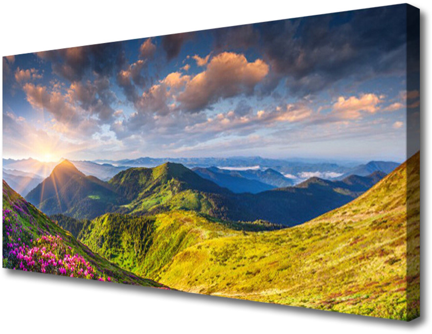 PL Tulup Obraz Canvas Góry Słońce Łąka Krajobraz 100x50cm