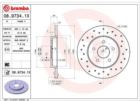 BREMBO Tarcza hamulcowa 08.9734.1X