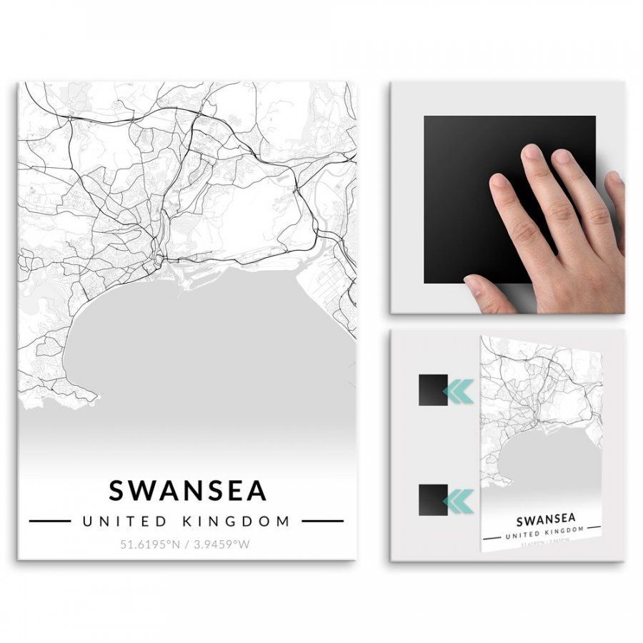 Pix4home Plakat metalowy Mapa B&W Swansea M POS-M-04053