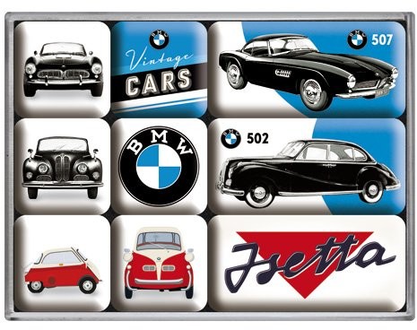 Nostalgic-Art 83078 zestaw BMW Vintage Cars na magnes, 9-częściowy 83078
