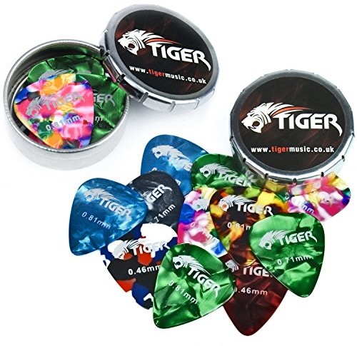 Tiger Tiger Kostki gitarowe z 2 pojemnikami do przechowywania kostek 24 średnie kostki gitarowe GAC41