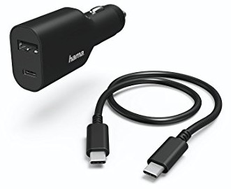 HAMA USB-C-ładowarka do gniazda zapalniczki samochodowej, z funkcją Power Delivery (2-krotnie: USB-A i typu C/Thunderbolt 3, 5 20 V/70 W, odpowiedni do samochodów osobowych/ciężarowych/do samochodów 000541 (00054177)