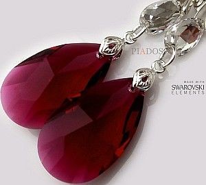 Swarovski piękne długie kolczyki BORDO GLOSS