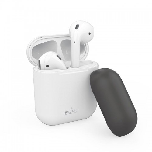 PURO ICON Case - Etui Apple AirPods 1 & 2 generacji z dodatkową osłonką (White + Dark Grey Cap)