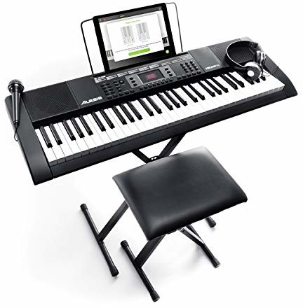 Alesis Melody 61 MKII przenośny zestaw keyboardowy pianino E z 61 przyciskami i wbudowanymi głośnikami, słuchawkami, mikrofonem, stojakiem na fortepian, stojakiem na nuty i taboretem Melody 61 MKII