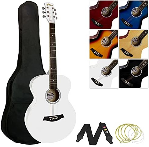 Tiger Music Tygrys muzyka pełnowymiarowa gitara akustyczna dla początkujących - biała ACG2-WH