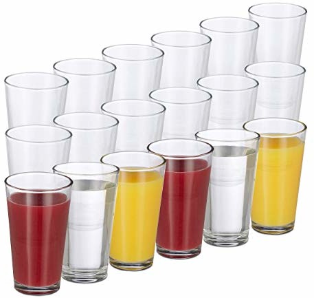 Relaxdays 18-częściowy zestaw szklanek do wody, o grubych ściankach, proste wzornictwo, nadają się do mycia w zmywarce, 500 ml, przezroczyste