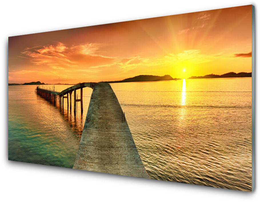 Tulup.pl Panel Szklany Morze Słońce Most Krajobraz 140x70cm