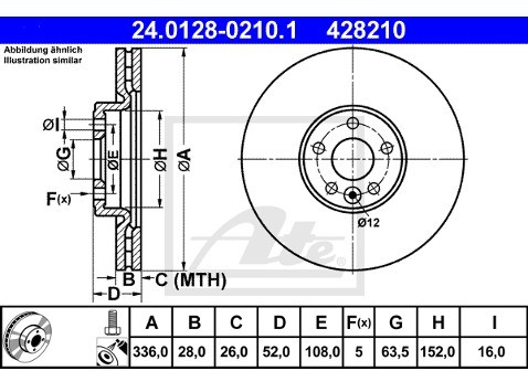 ATE TARCZA HAM 24.0128-0210.1 VOLVO V60 2.0 T4 15-  24.0128-0210.1