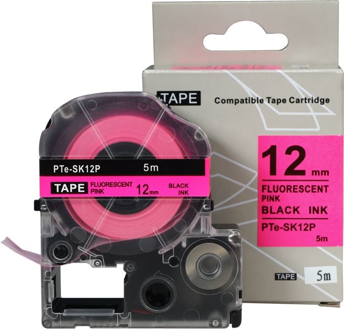 Epson SK12P, 12mm x 5m, czarny druk / fluorescencyjny różowy podkład, taśma zamiennik