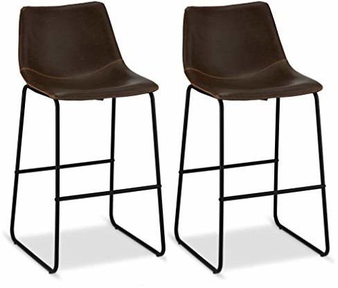Furnhouse Indiana Bar krzesło, ciemnobrązowe siedzisko PU, czarne nogi ze stali malowanej proszkowo, dł. 46 x szer. 54 x wys. 97 cm, zestaw 2 krzeseł do jadalni, sklejka, pianka, 46 x 54 x 97