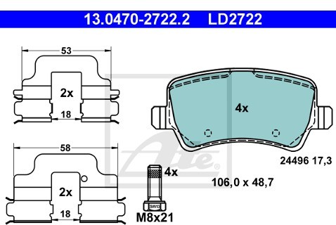 ATE Zestaw klocków hamulcowych, hamulce tarczowe 13.0470-2722.2