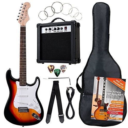 Rocktile Banger's Pack zestaw gitara elektryczna (Sunburst) i akcesoria (wzmacniacz, efekt tremolo, pokrowiec, kabel, pasek, kostki, dodatkowy zestaw strun i kurs gry na gitarze na CD/DVD) 00012559