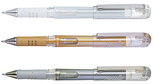 Pentel K230-MDO Hybrid Gel Metallic Grip DX ink roller przy użyciu atramentu pigmentowego, opakowanie 12 szt K230/3FETE