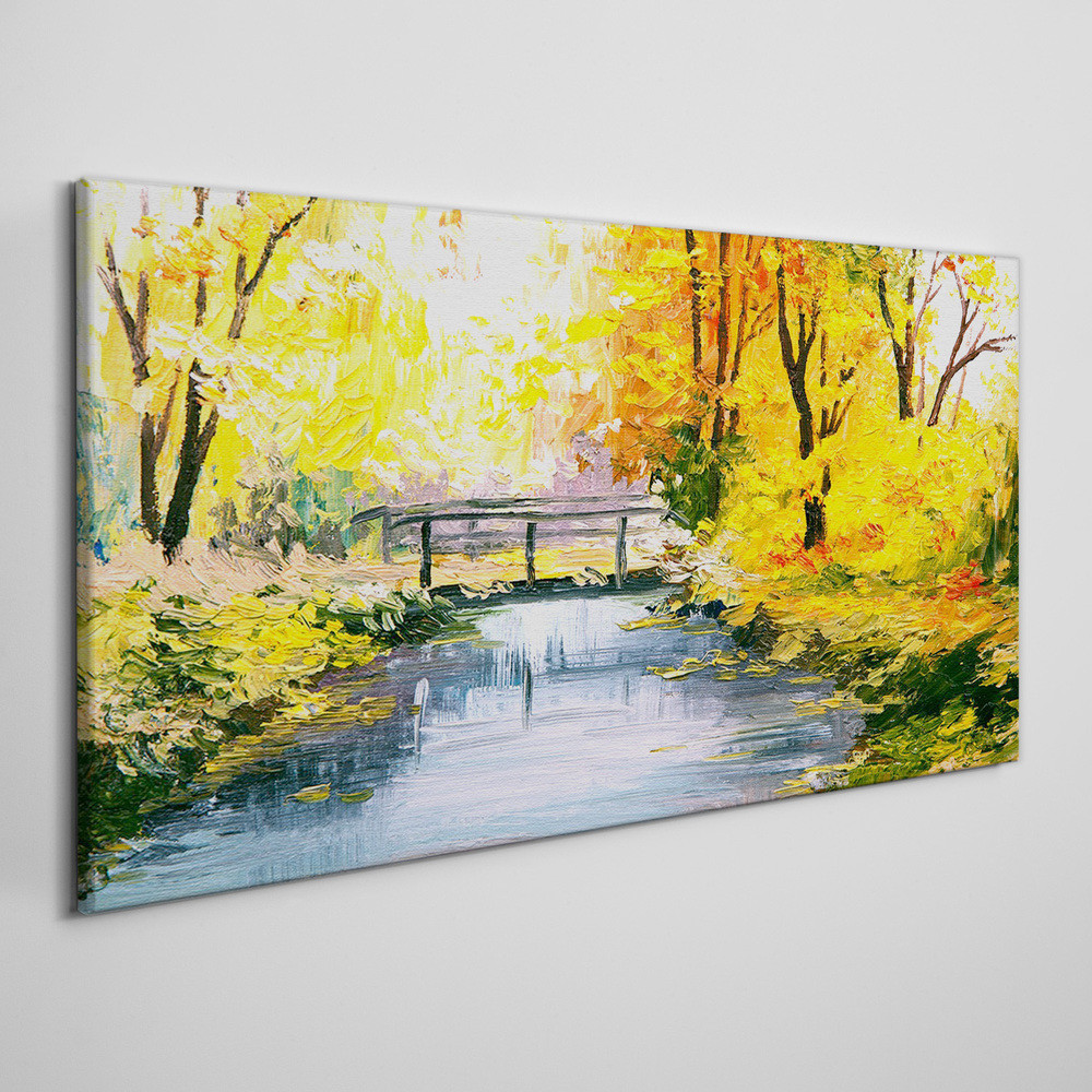 PL Coloray Obraz na Płótnie las rzeka most przyroda 120x60cm