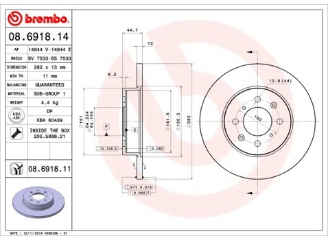 BREMBO Tarcza hamulcowa 08.6918.11