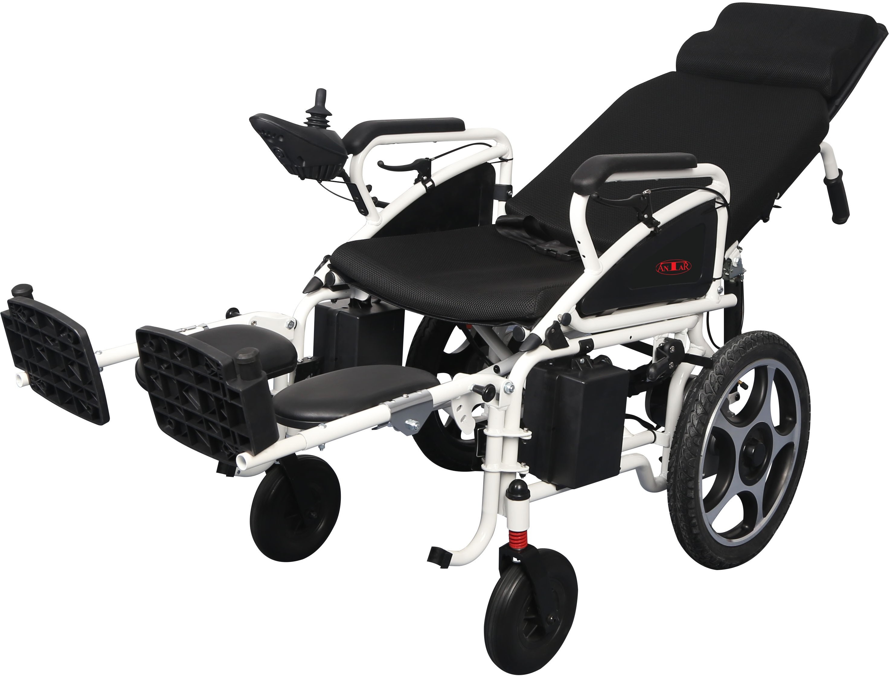 Elektryczny wózek inwalidzki z regulowanym oparciem i podnóżkami AT52313 AT52313