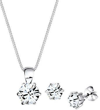 Elli Basic 09000039_45 zestaw naszyjnik damski i kolczyki z białymi kryształami Swarovski, ze srebra (próba 925), srebro sterling próby 925, biały 09000039_45