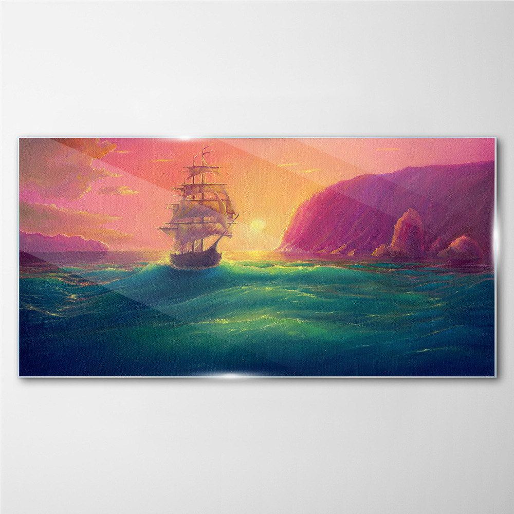 PL Coloray Obraz Szklany morze statki zachód słońca 120x60cm