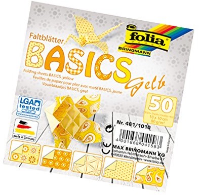 Folia Foliowe arkusze składane Basics 80 g/m2, 50 arkuszy sortowanych w 5 motywach, 10 x 10 cm, żółty (461/1010)