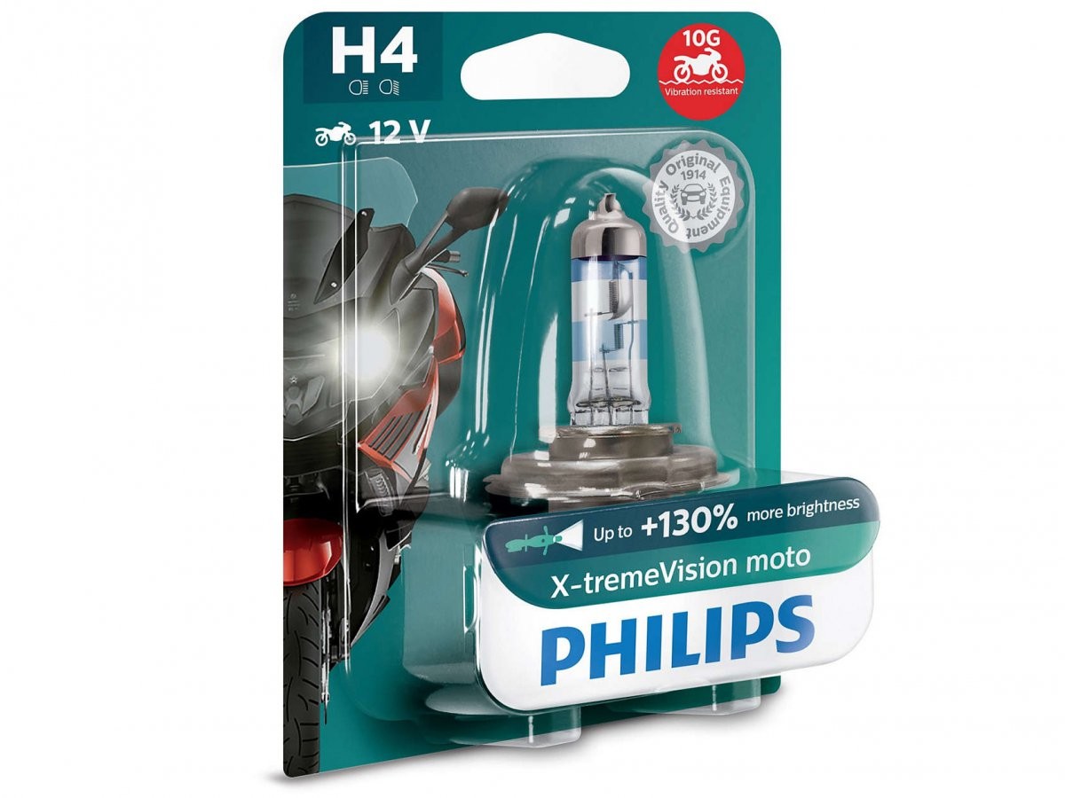 Philips Żarówka motocyklowa Philips X-tremeVision Moto H4 12V 60/55W (+100% więcej światła) 12342XVBW