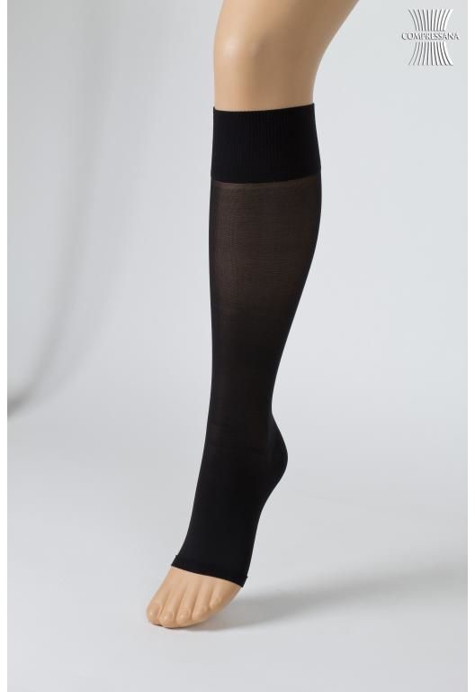 Compressana Delikatne eleganckie pończochy podtrzymujące Compressana Calypso 140den Podkolanówki z otwartym czubkiem Czarny Rozmiar II 9016-II-07