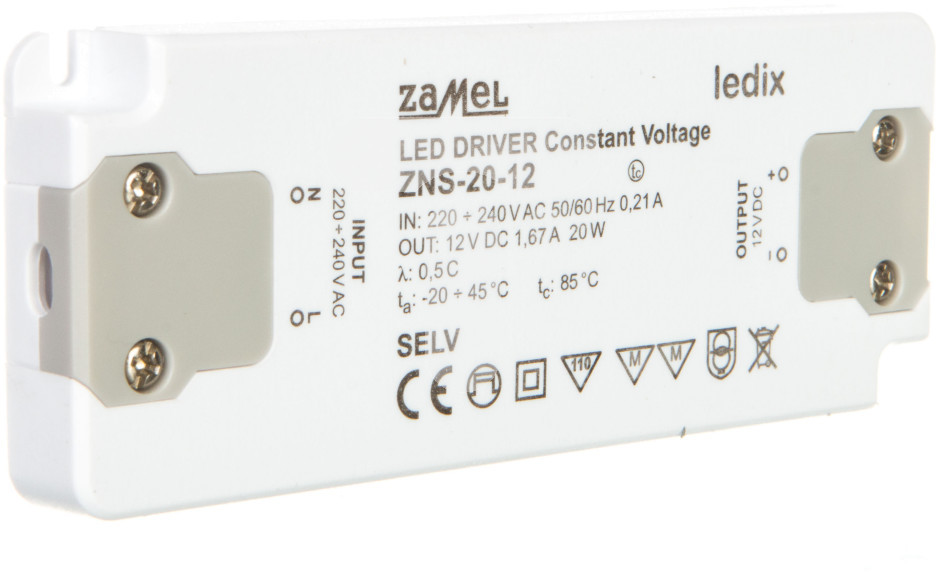 Zamel Zasilacz LED slim 12V DC 20W TYP: ZNS-20-12 LDX10000138