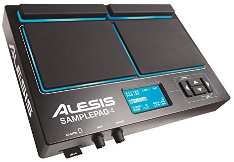 Alesis Przykładowa podkładka 4 kompaktowy instrument perkusyjny i próbkowy wyzwalacz z 4 wkładami czułymi na prędkość, 25 dźwięków bębna i gniazdo karty SD/SDHC SAMPLEPAD4