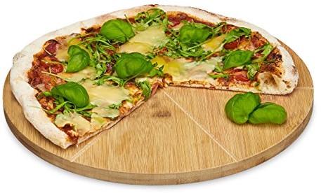 Relaxdays Talerz do pizzy 33 cm średnicy, deska do krojenia z drewna bambusa, schnittfestes  deska do pizzy z podziałem na (6 X) zapewnia równomiernie duże kawałki drewna, talerz do pizzy, naturalny 10020241