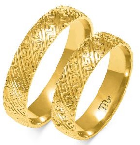 LOVRIN Złota obrączka ślubna wzór grecki 585 z diamentami grawerowana O-185-585