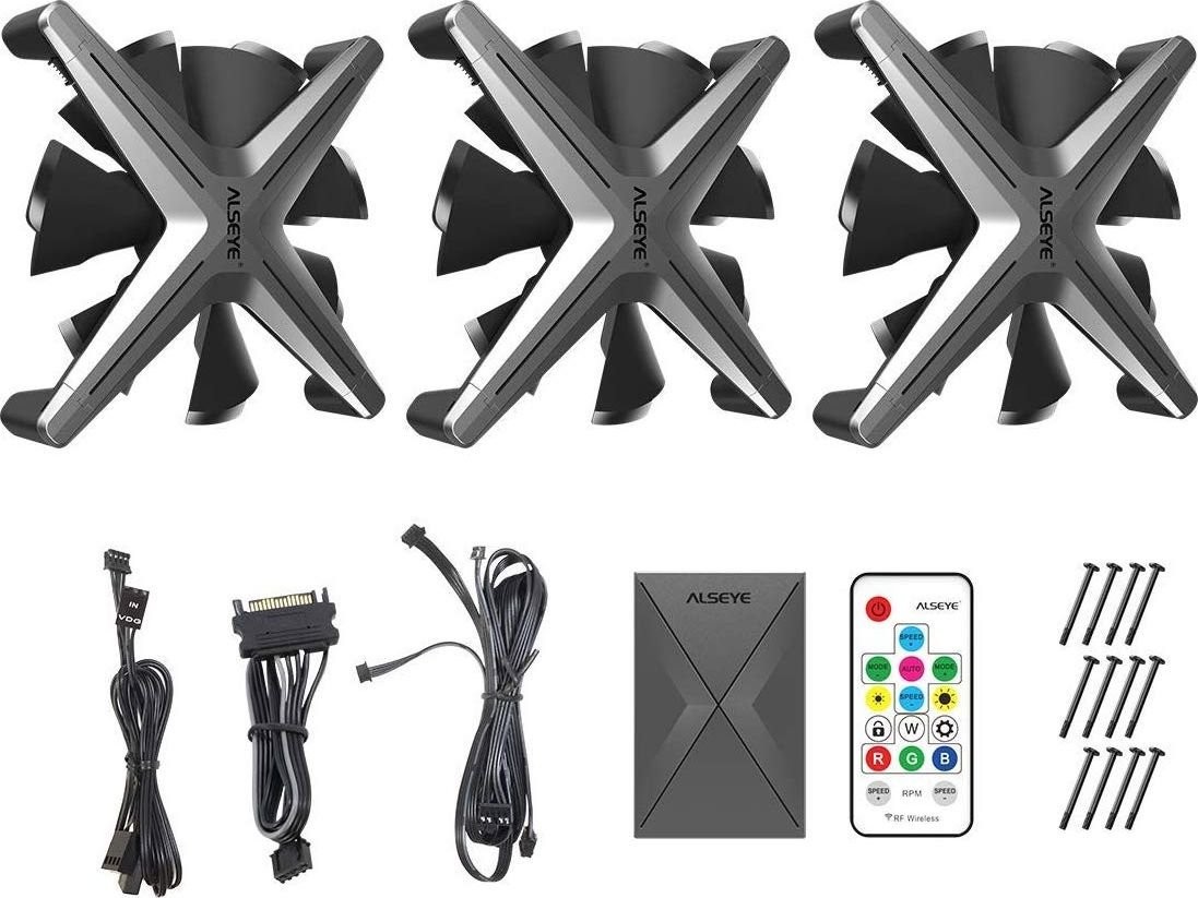 ALSEYE ALSEYE ALSEYE X12 kit 120x120x30 mm case fan gray 3-pack control unit remote control 88885495