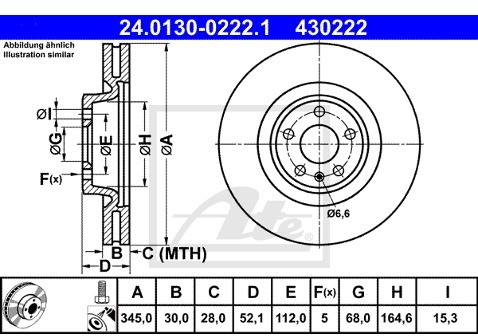 ATE TARCZA HAM 24.0130-0222.1 AUDI A4 2.0TDI 163KM 08-  24.0130-0222.1