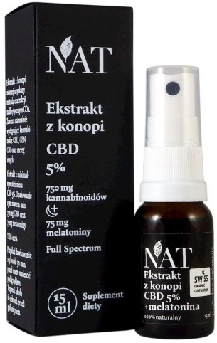 NATmedical NATmedical Ekstrakt z konopi olejek CBD 5% 750 mg kannabinoidów + 75 mg melatoniny, 15 ml KON-00100