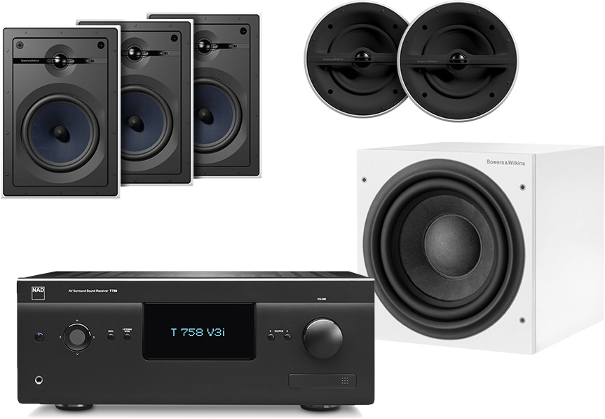 NAD T758 V3i czarny + 3 x CWM663 biały + 2 x CCM382 biały + ASW 608 biały