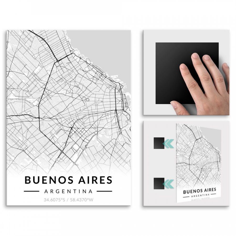 Pix4home Plakat metalowy Mapa B&W Buenos Aires L POS-L-03383