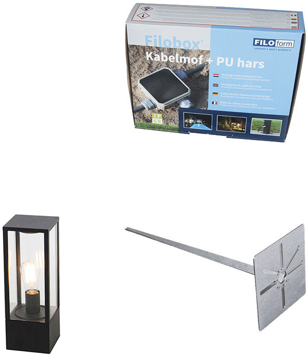 QAZQA Stojąca lampa zewnętrzna czarna 40 cm ze szpicem i tuleją kablową - Charlois