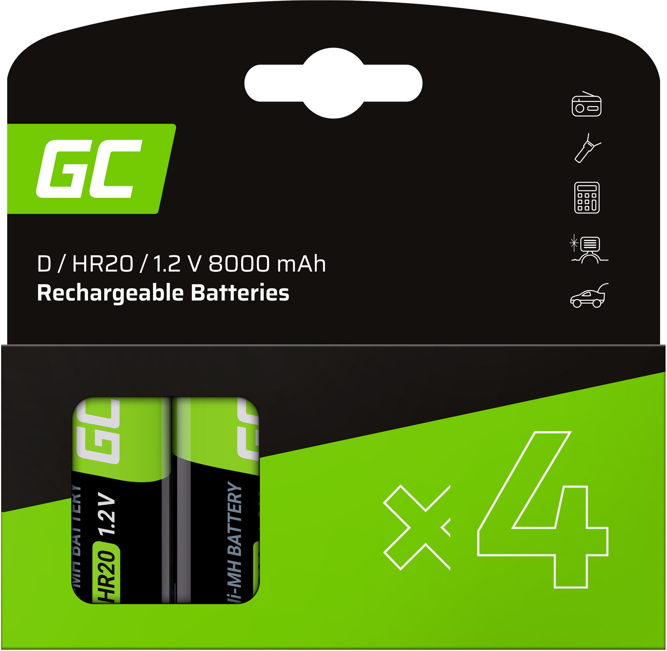 Green cell Green Cell Baterie Akumulatorki 4x D R20 HR20 Ni-MH 1.2V 8000mAh GR16