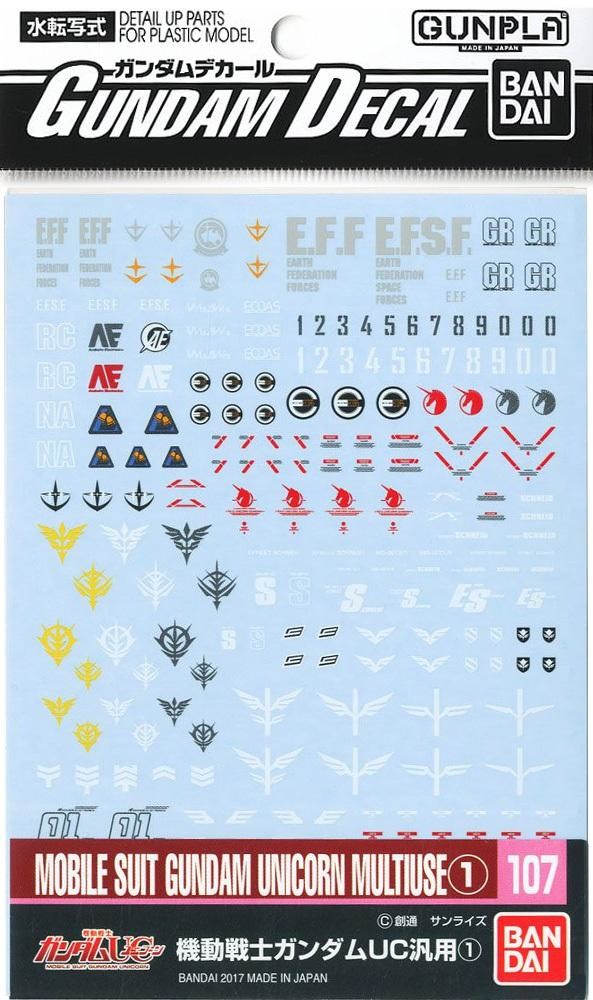 Bandai Gundam Decal 107 - MS Gundam Unicorn Multiuse Bandai 4549660196068