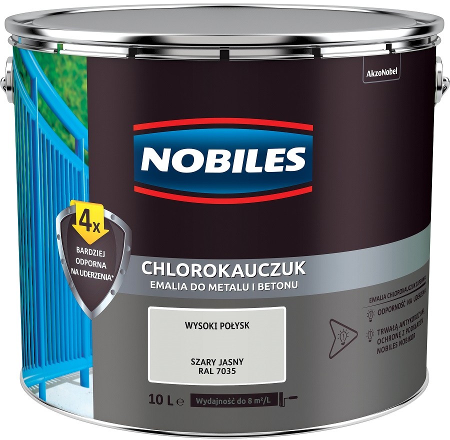 Nobiles CHLOROKAUCZUK- emalia do betonu i metalu, szara jasna RAL 7035, 10 l