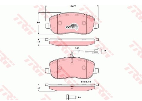 TRW Zestaw klocków hamulcowych, hamulce tarczowe GDB1636