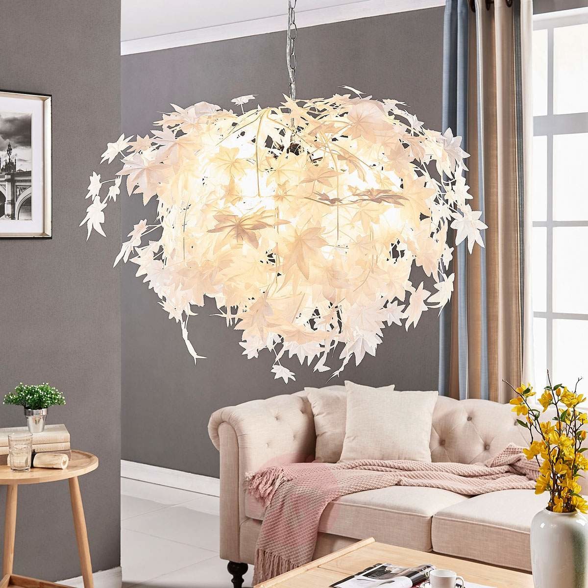 Duża lampa wisząca Maple z dekoracją w liście