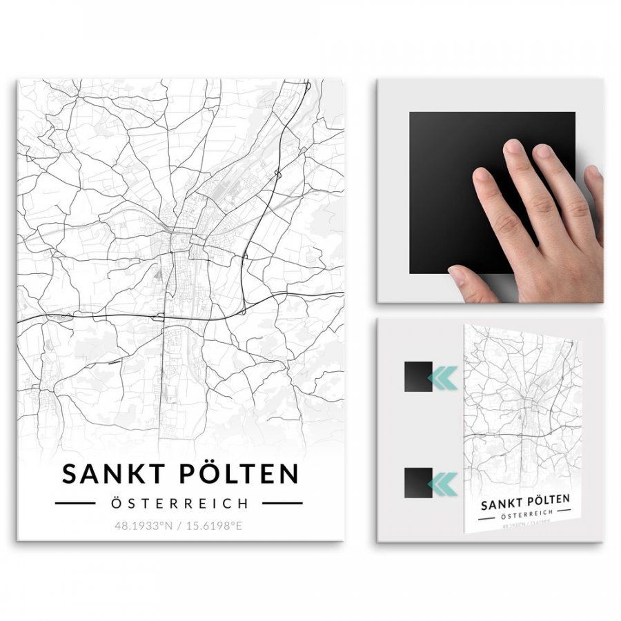 Pix4home Plakat metalowy Mapa B&W Sankt Pölten L POS-L-03287