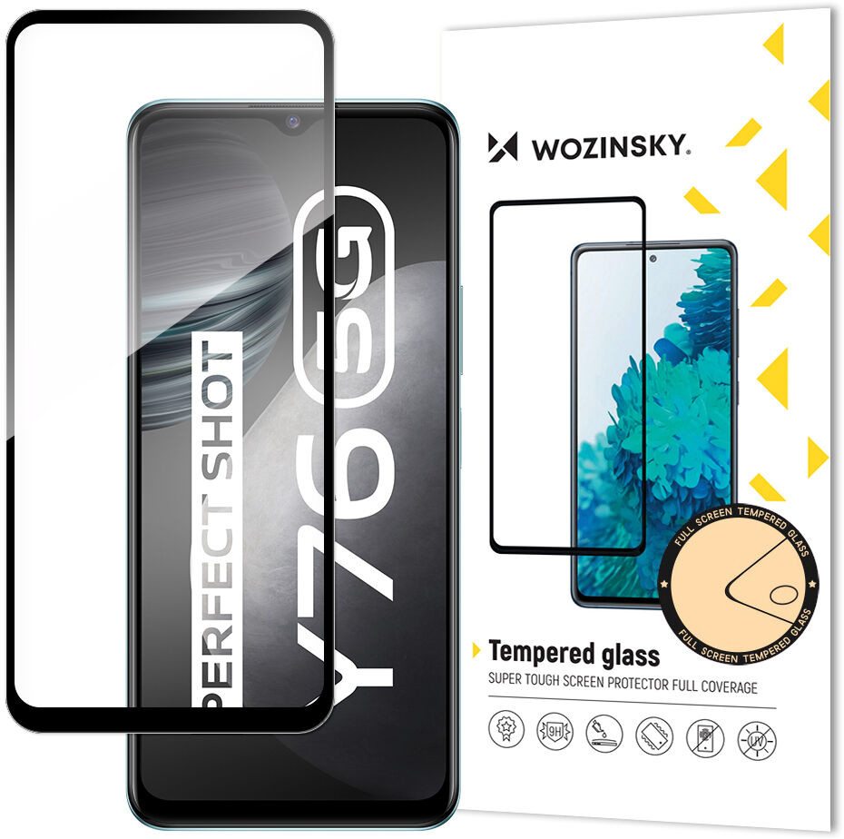 Wozinsky super wytrzymałe szkło hartowane Full Glue na cały ekran z ramką Case Friendly Vivo Y76 5G / Y76s / Y74s czarny