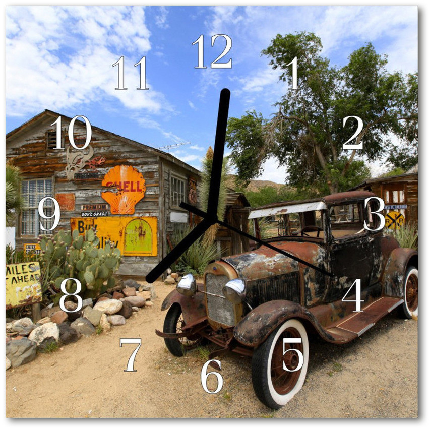 tulup pl Zegar szklany kwadratowy Stary samochód 30x30cm