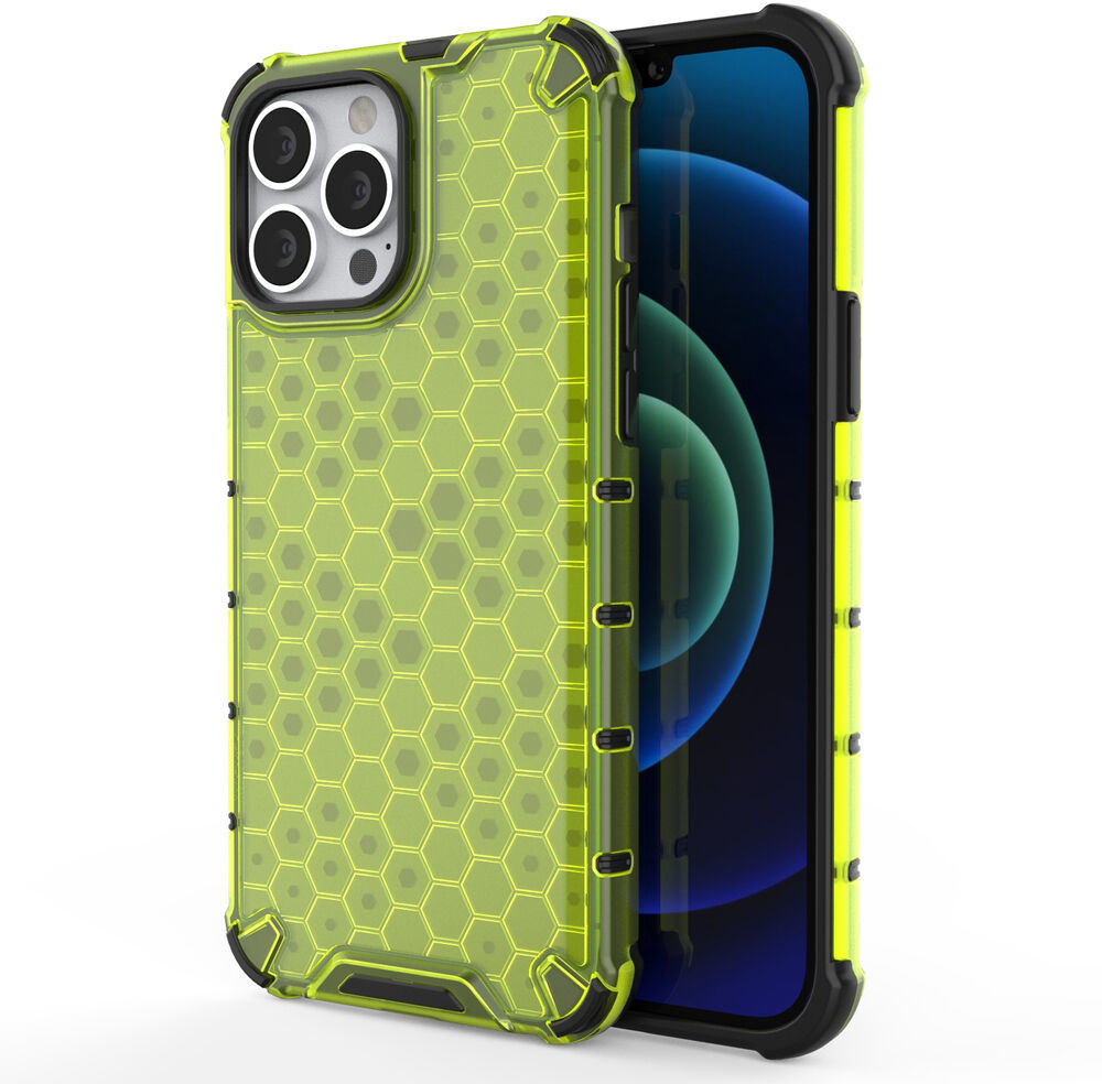 Hurtel Honeycomb etui pancerny pokrowiec z żelową ramką iPhone 13 Pro Max zielony