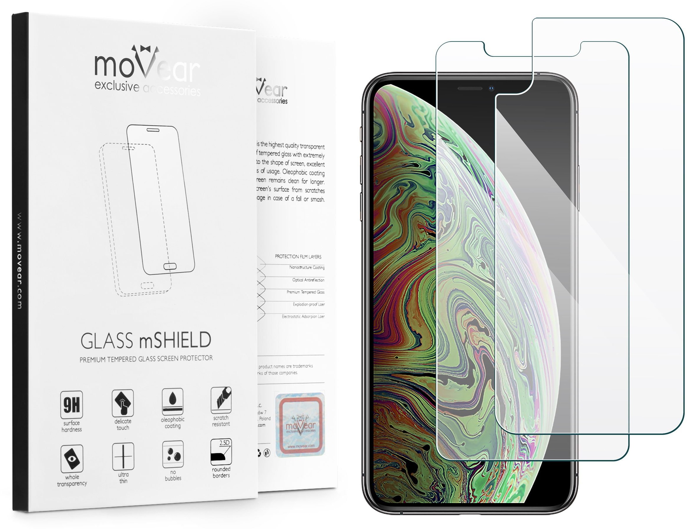 movear Szkło Hartowane 9H iPhone Xs MAX PRZÓD + TYŁ 2.5D AIXSMGPMS3A00