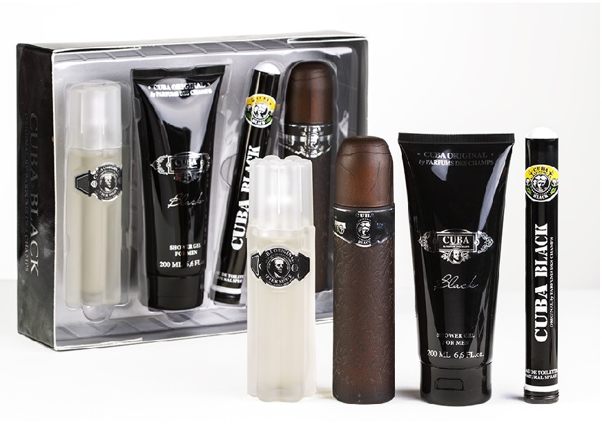 Cuba Original Black Zestaw woda toaletowa spray 100 ml woda toaletowa spray 35 ml żel pod prysznic 200 ml woda po goleniu spray 100 ml