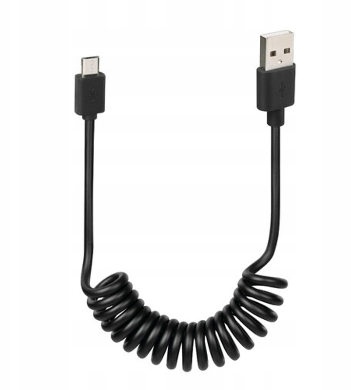 Kabel Przewód Usb Micro - Usb 1m Spiralny Czarny