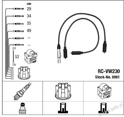 NGK Przewody zapłonowe 0961 RC-VW230