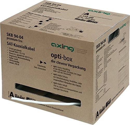 Axing SKB 94  04 kabel koncentryczny 3-krotnie ekranowany, klasa A + podłączenie do SAT i przewód multi Media 250 m Opti-pudełko Biały SKB 94-04